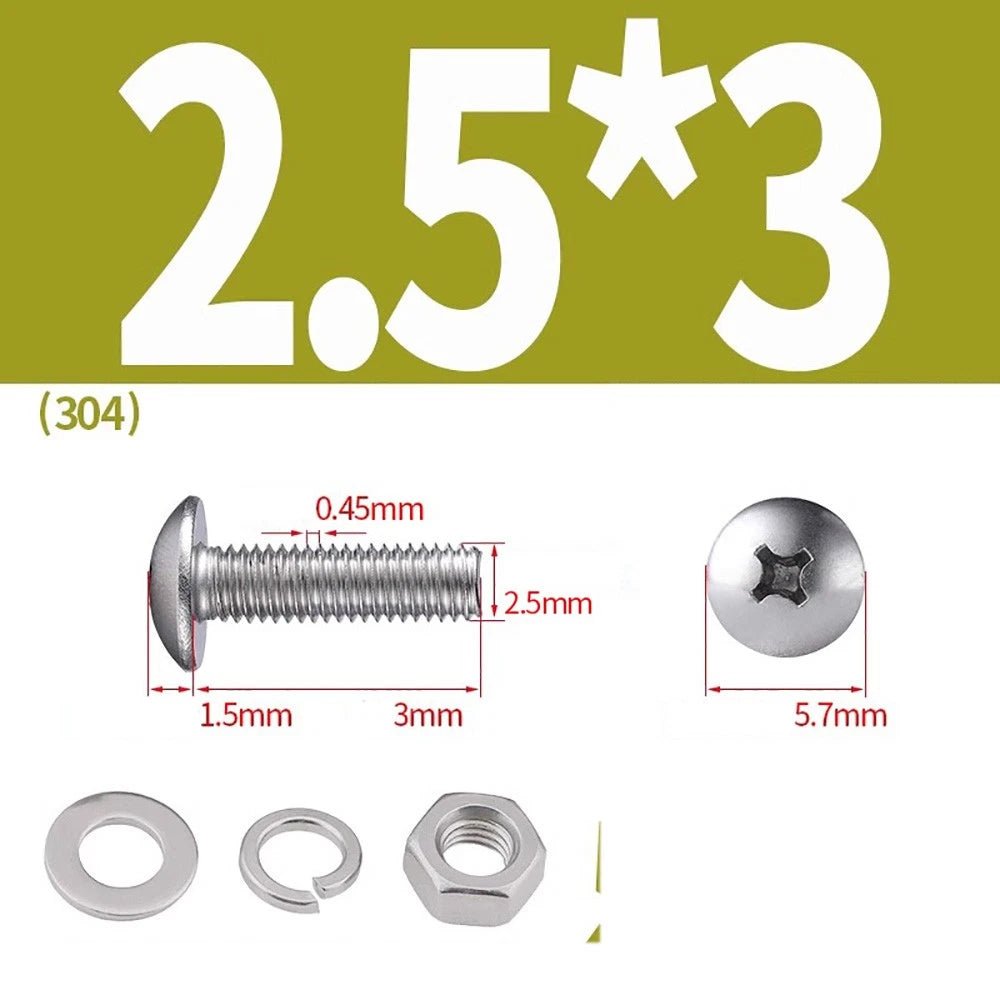 M2–M4 Phillips Truss Head Machine Screws with Hex Nuts & Washers – A2 Stainless Steel - HomeDIYer