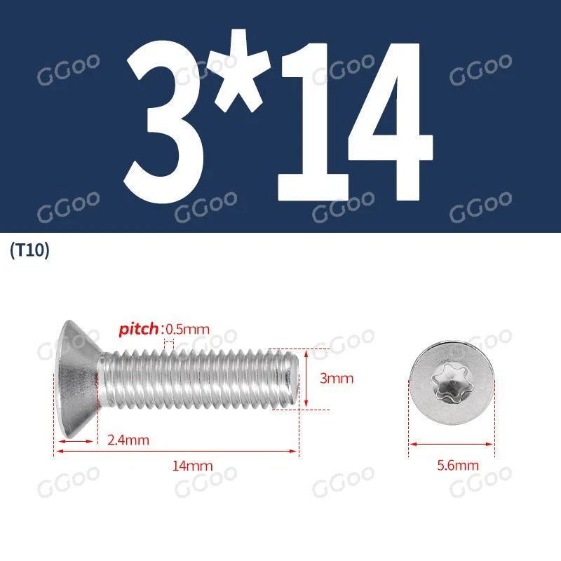 A2 Stainless Steel Torx Countersunk Flat Head Machine Screws M2 M2.5 M3 M4 M5 M6 M8 DIN 965 — 4mm to 60mm