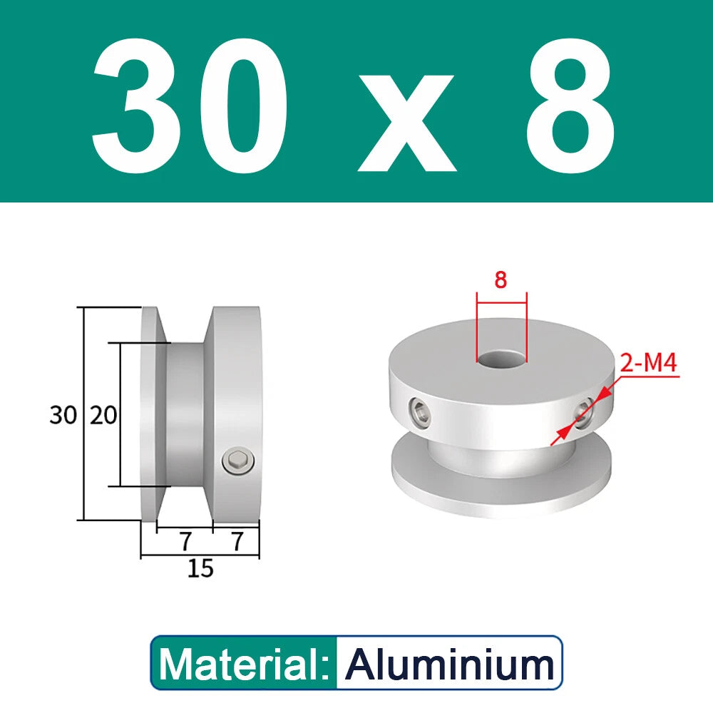 OD 20mm-100mm Aluminium V-Groove Pulley With Fixed Screw for 5mm/6mm Width Belt