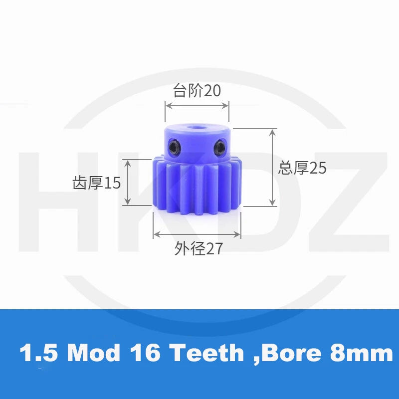 1.5 Mod Blue Nylon Spur Gear 15-60T,Bore 6-12mm Pinion Gear With Step Motor Gear