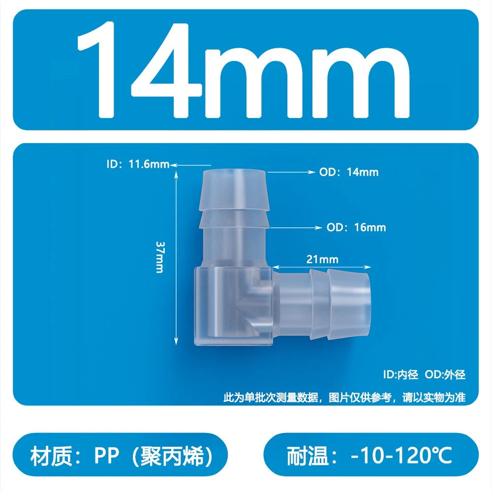 90° Elbow Plastic Barbed Joiner Reducer Connector Pipe Tube Hose Water 1.6-25mm