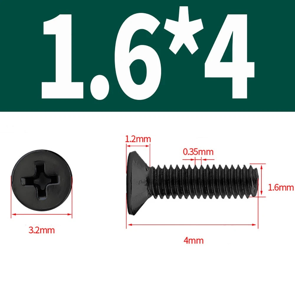 Black Phillips Flat Head Countersunk Machine Screws — Carbon Steel M1–M6