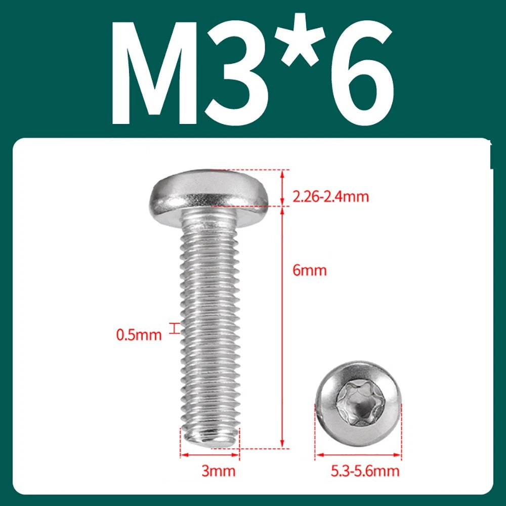 M2–M10 A2 Stainless Steel Torx Button Head Machine Screws, With or Without Column, Pack of 5