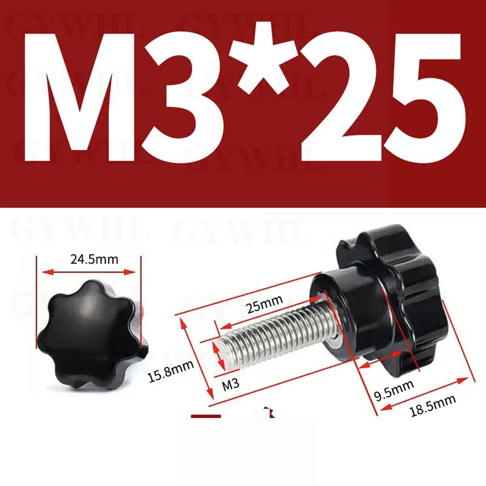 Stainless Thumb Screws Hand Knob Grip Bolts Black Plastic Hexalobular Star Head - HomeDIYer