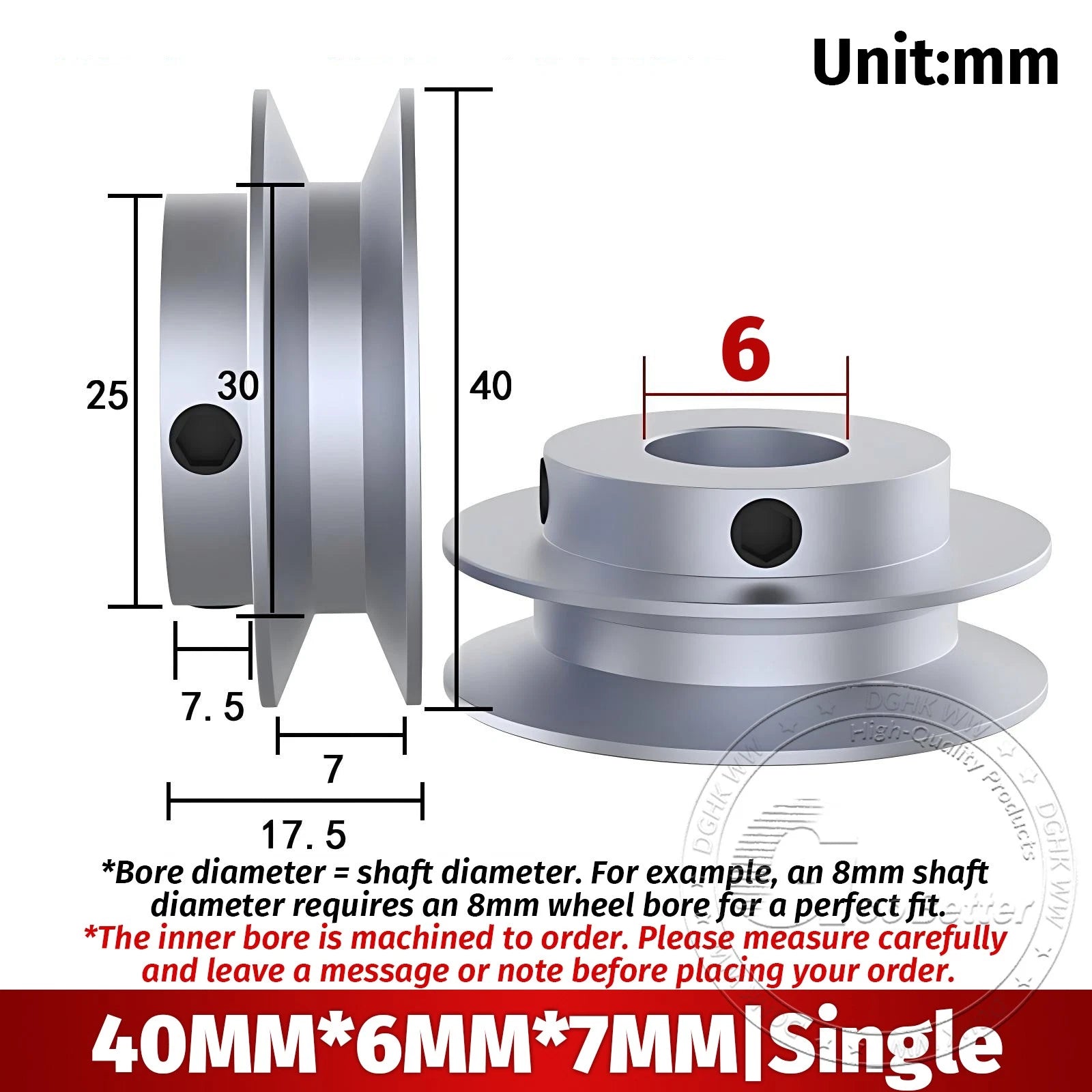 V Grooved Pulley Aluminum Round Belt Pulleys For 7mm Belt Single/Double Grooved