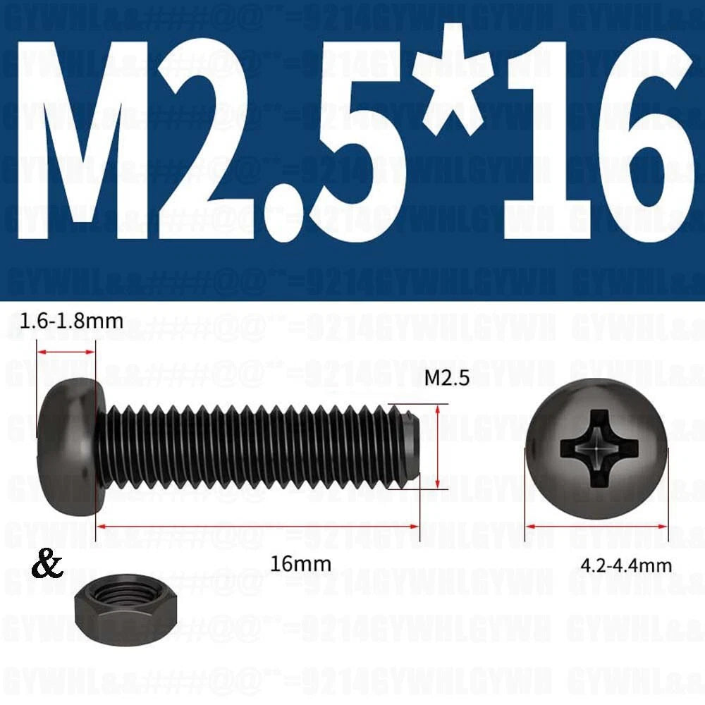 Black Pan Head Phillips Machine Screws + Hex Nuts Set – A2 Stainless Steel, M2 to M10
