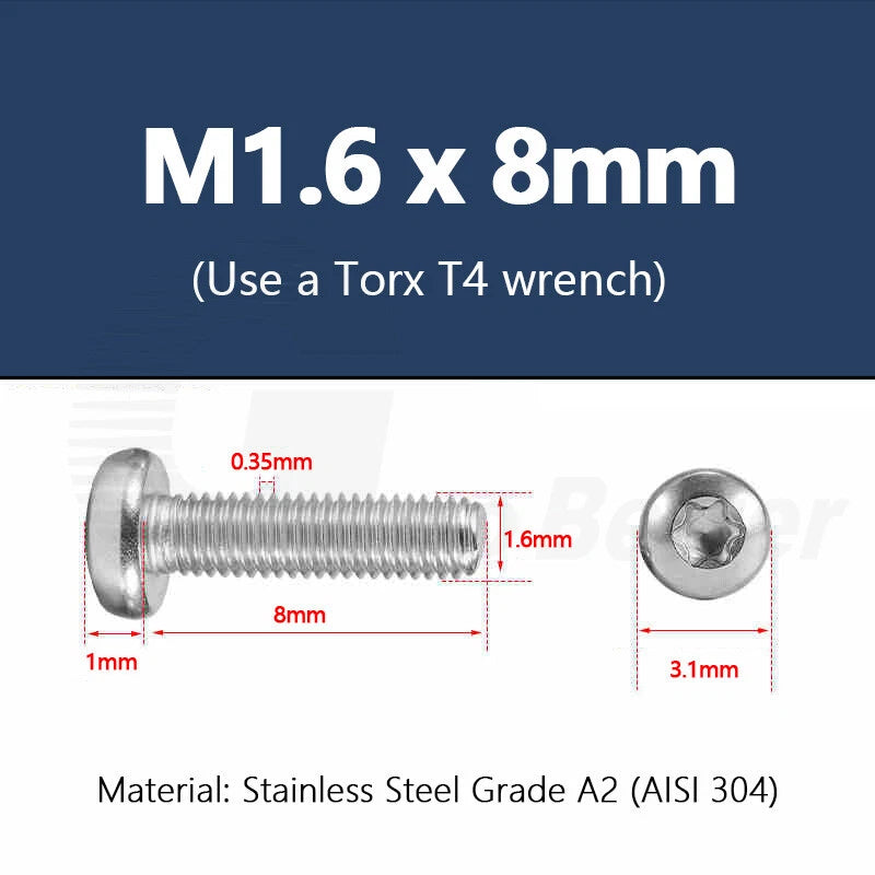 T3–T50 Torx Pan Head Machine Screws – M1.4 to M10, A2 Stainless Steel (3–100mm)