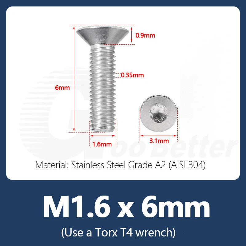 M1.4–M12 Torx Countersunk Machine Screws – A2 Stainless Steel, DIN 965 (3–100mm)