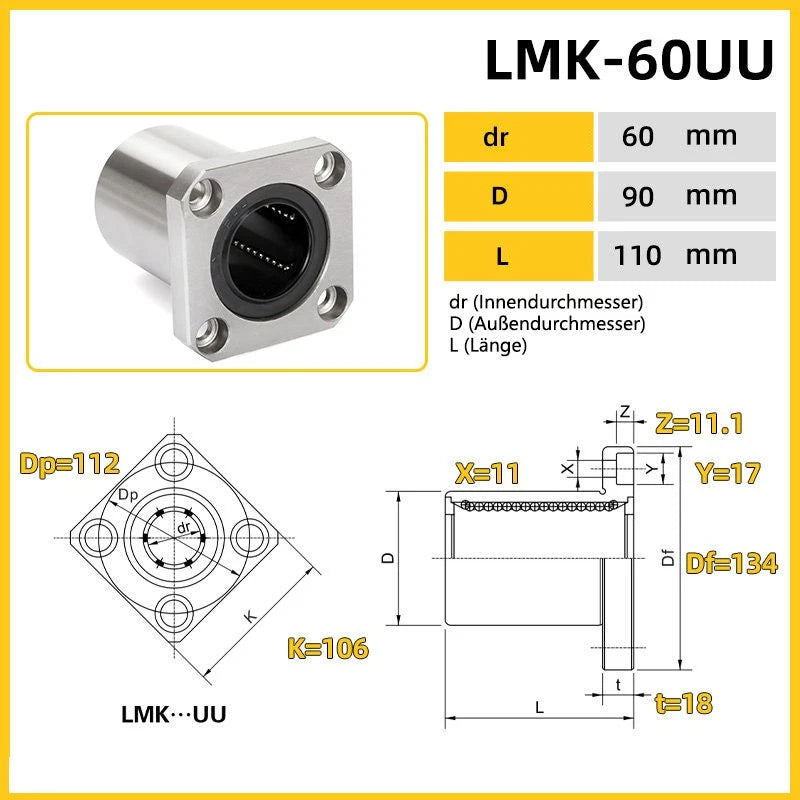 LMK6UU-LMK60UU,6-60mm Linear Square Flange Mount Bearing Linear Bushing Bearings