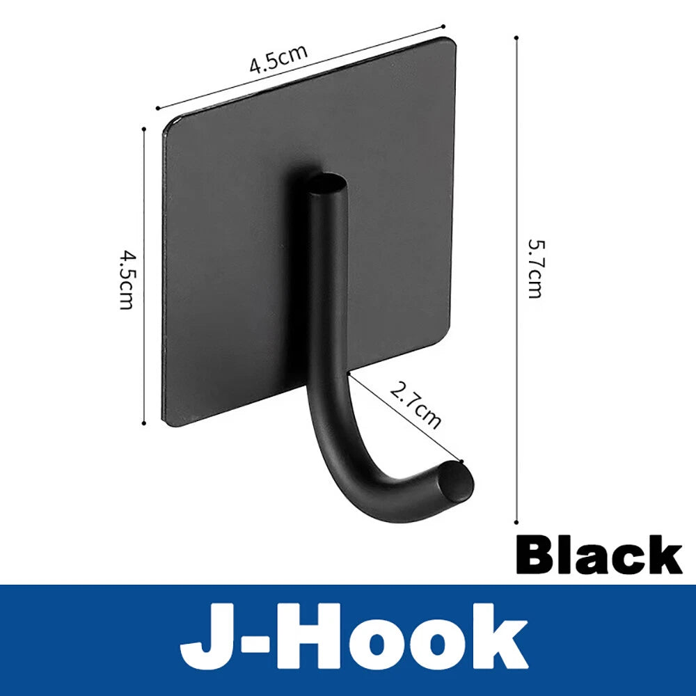 No Drill Self Adhesive Hooks Hanger Stainless Sticky Wall Hook Black/Silver/Gold