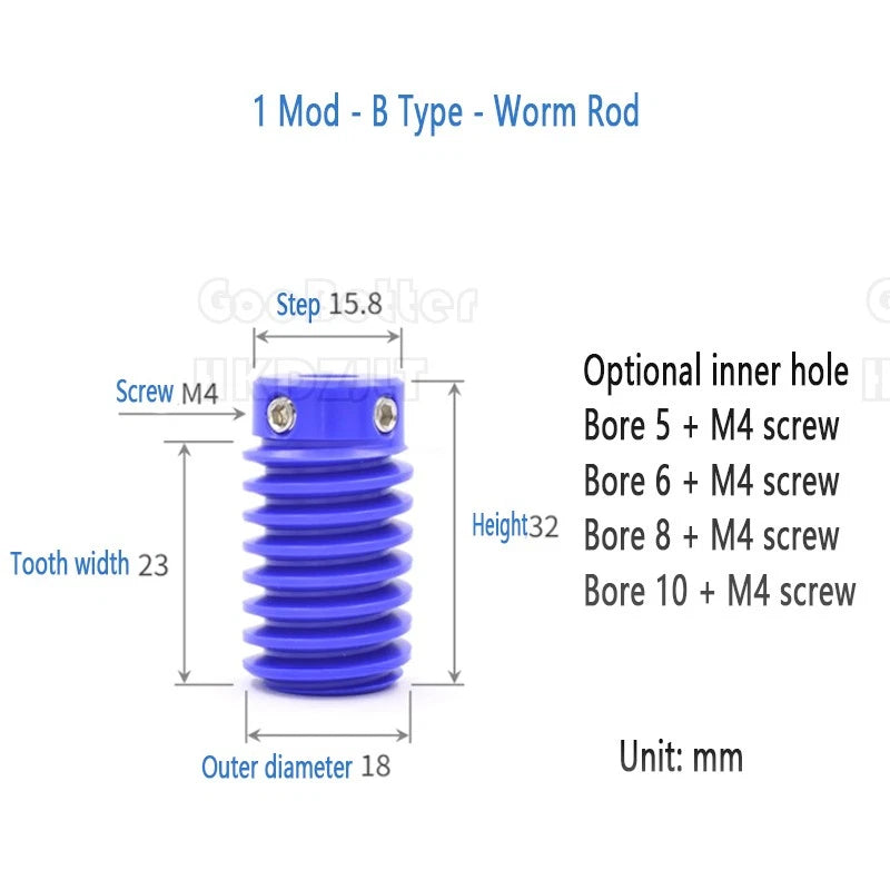 Mod 0.5 1 Nylon Plastic Worm Gear Wheel 15 - 80 Tooth Nylon Worm Shaft Precision