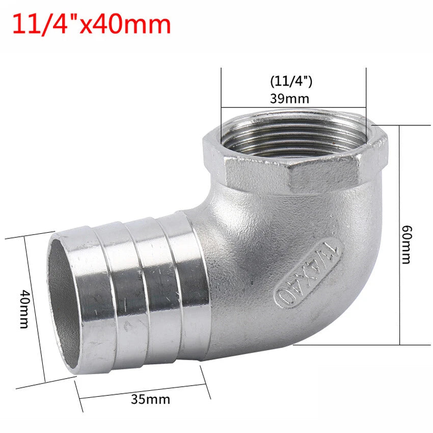 Female Thread Fitting x Barb Hose Tail End Elbow Connector A2 Stainless Steel
