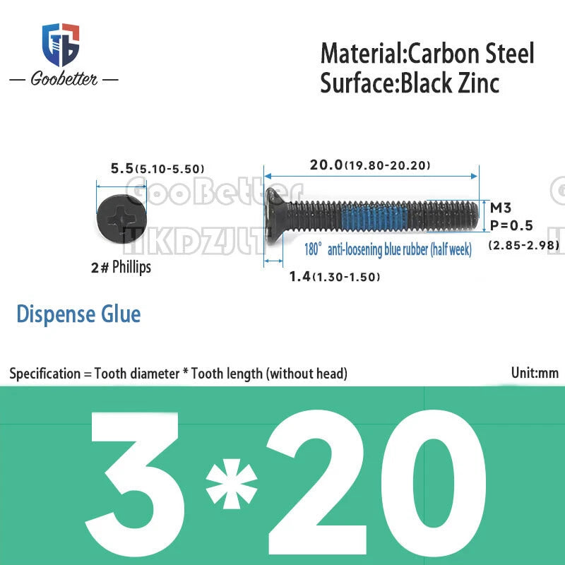 M2 & M3 Countersunk Pozidriv Machine Screws – Carbon Steel, Nickel or Black Zinc (3–22mm Overall Length)