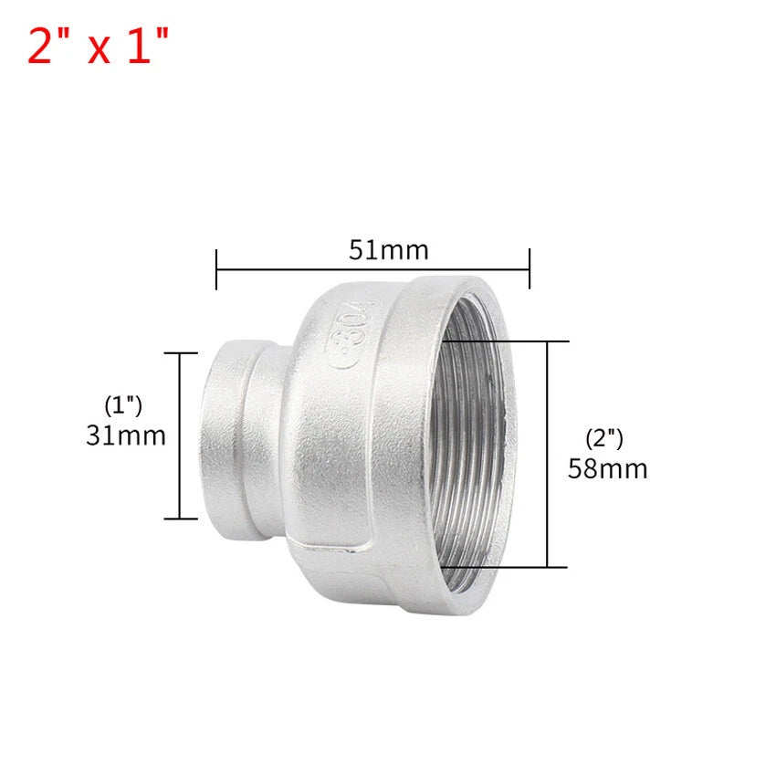 BSP Female Pipe Fittings Reducer Adapter, 304 Stainless Steel, 3/8" to 2"