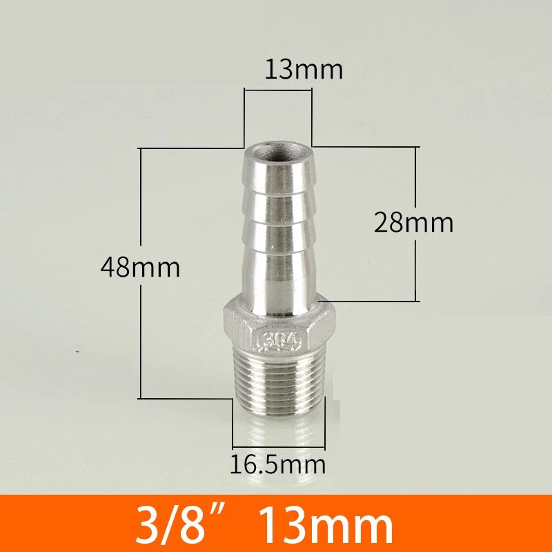 Stainless Steel BSP 1 8"-3 8" Male Thread Fitting x Barb Hose Tail End Connector