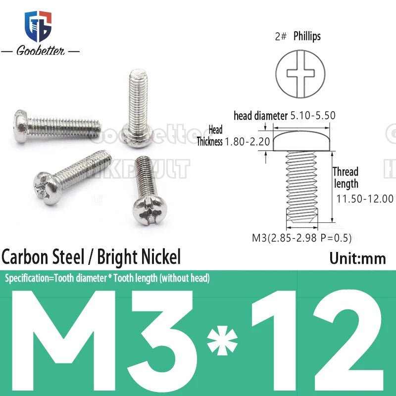 M3 Phillips Pan Head Machine Screws — 3 to 20mm, Carbon Steel & Stainless, 7 Finishes - HomeDIYer