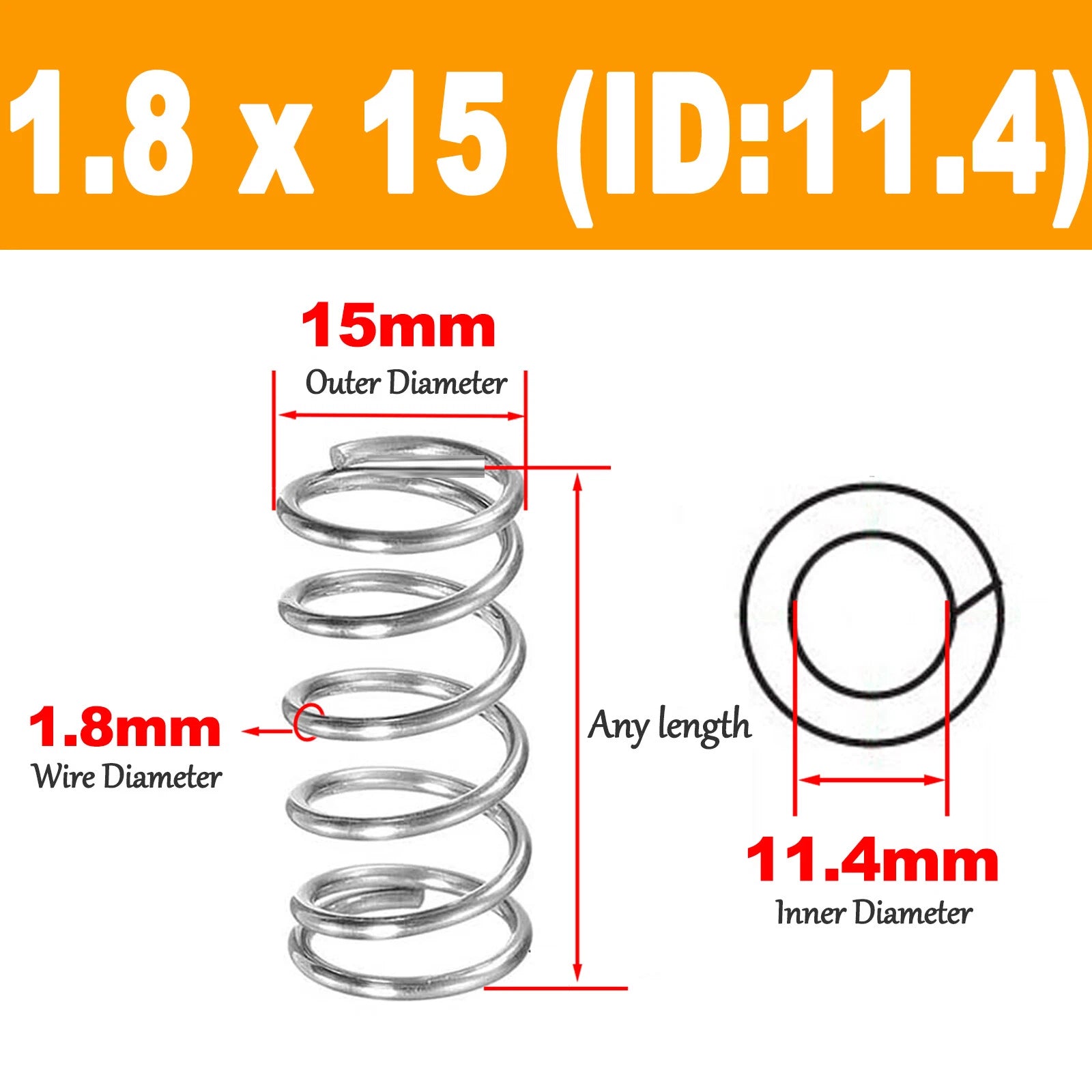 Compression Spring Pressure Spring A2 Stainles Steel Wire Dia 1.8mm Ø 10mm-17mm