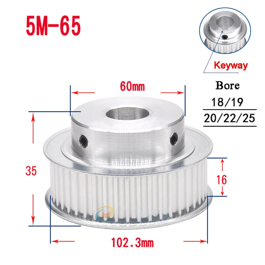 HTD-5M 15T-80T Timing Belt Pulley With Step/Keyway, Bore 8-25mm Teeth Width 16mm