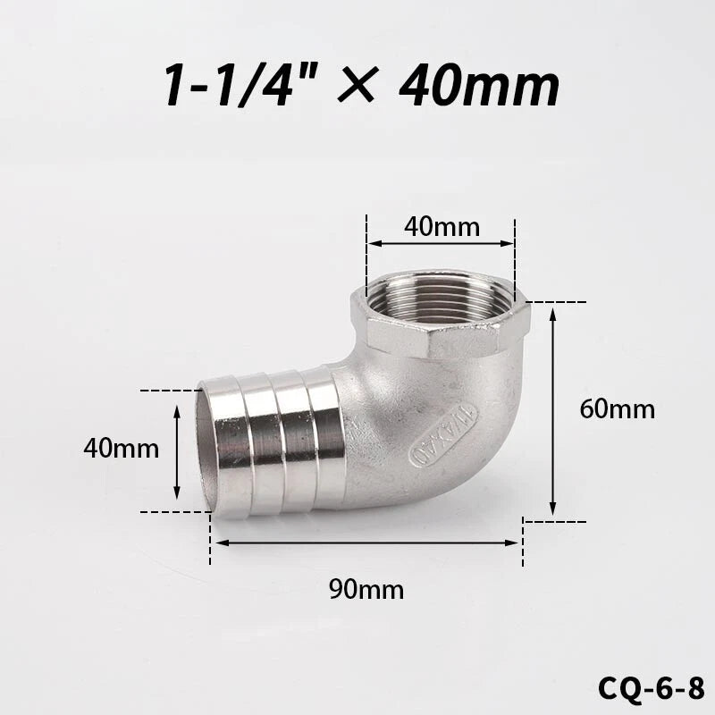 Stainless Steel Female Fitting x Barb Hose Tail End Elbow Connector 1 4" - 11 2"