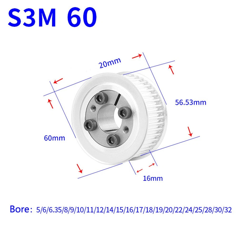 STS S3M 24-80T Timing Belt Pulley With Expansion/Tension Sleeve Teeth Width 16mm
