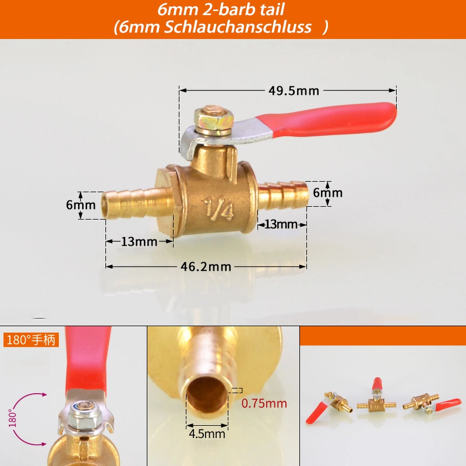 Brass Ball Valve Shut-Off Fittings — 1/8" 1/4" 3/8" NPT & Metric Barb