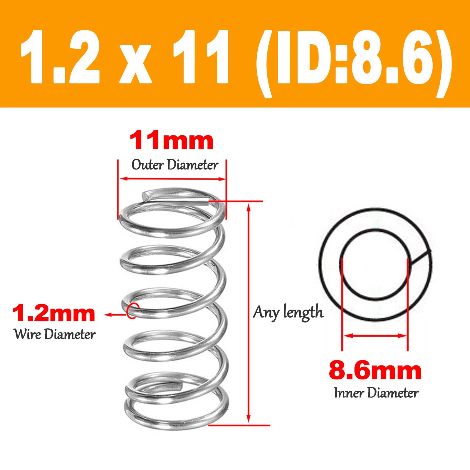 New Compression Spring Springs,1.2mm Wire Dia,You Choose Size And Length Diamete