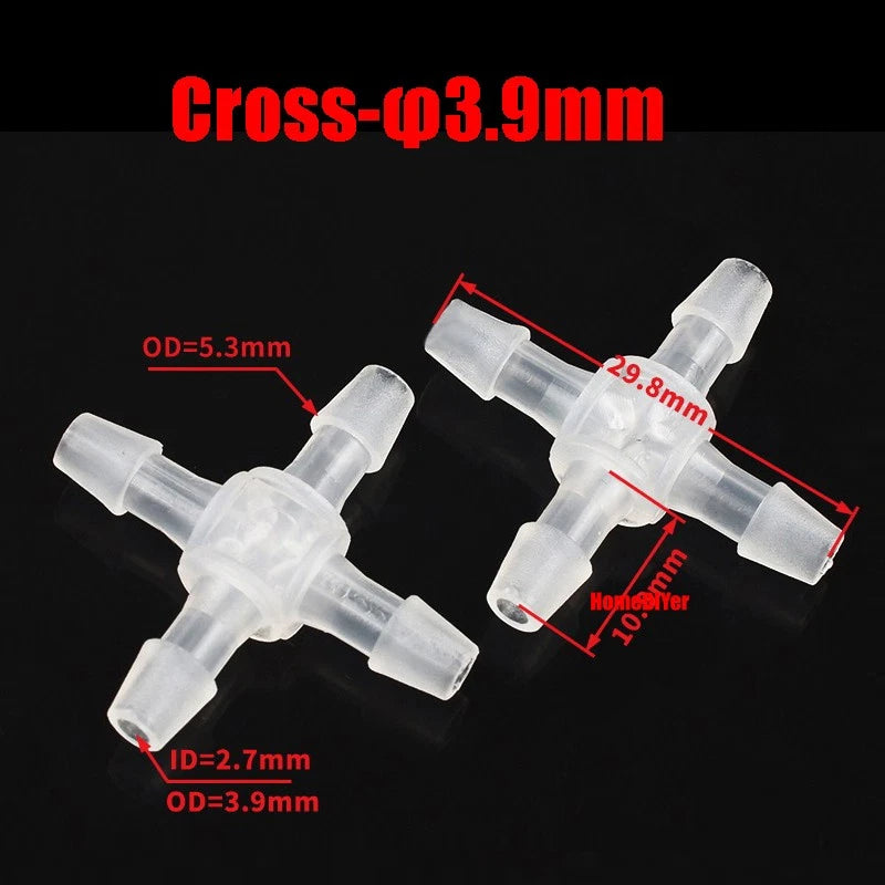 Plastic Barbed Connector 4mm~12mm Straight Cross Pipe Hose Tubing Joiner Fitting