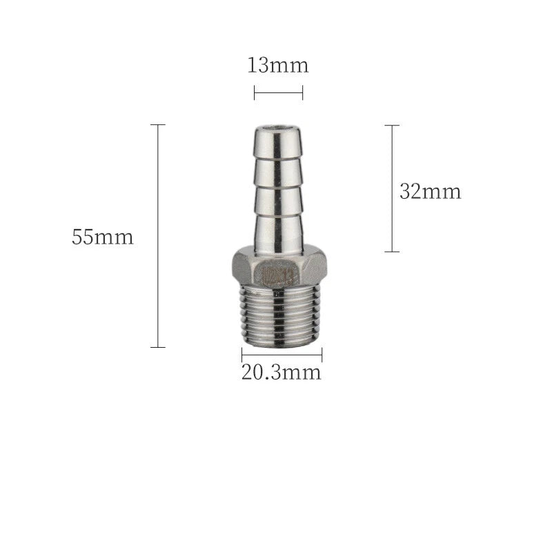 A2 Stainless Steel Straight Barb Hose Connector — Male Thread, 6mm to 20mm Tubing