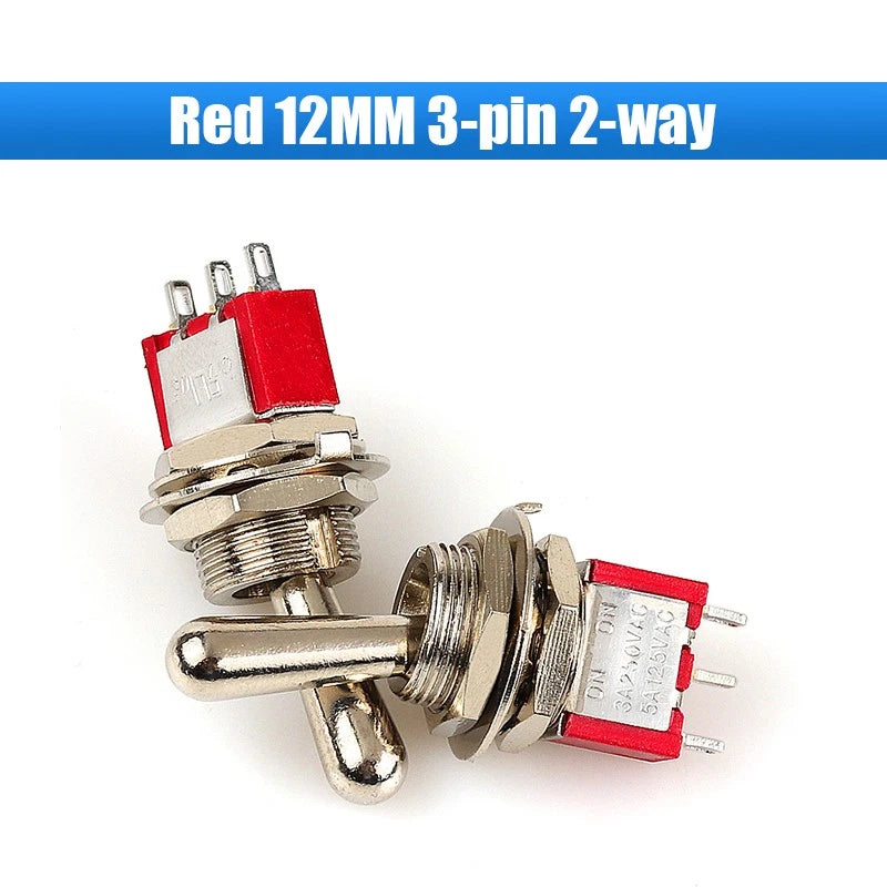 Mini Toggle Switch MTS/PS Series — Red & Blue SPDT 3/6/9/12-Pin, 2-Way & 3-Way
