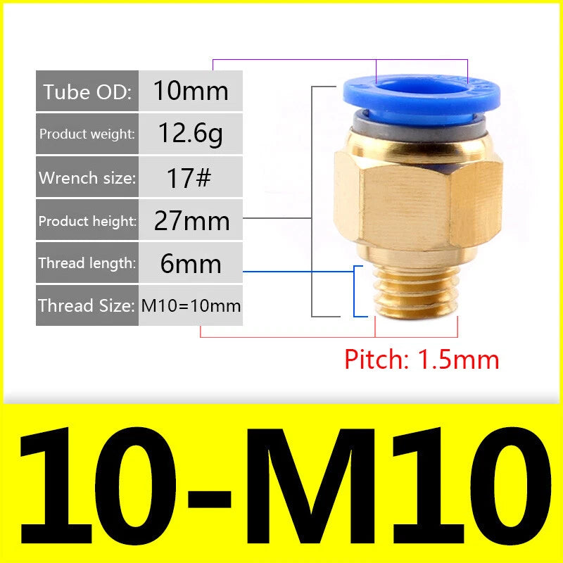 Pneumatic Straight Male Stud Push-to-Connect Fitting | PC4–PC12 × M5–M16