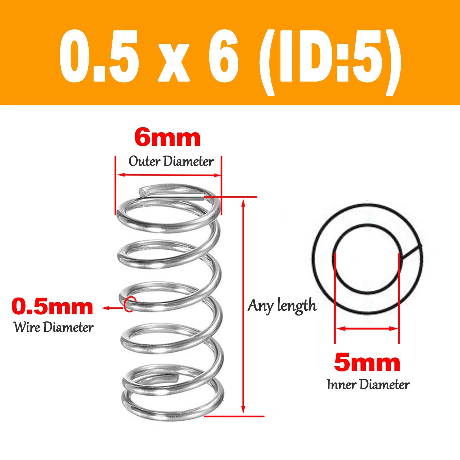 Wire Dia.0.5mm ,OD 3mm - 12mm Small Springs Compression Spring Steel All lengths