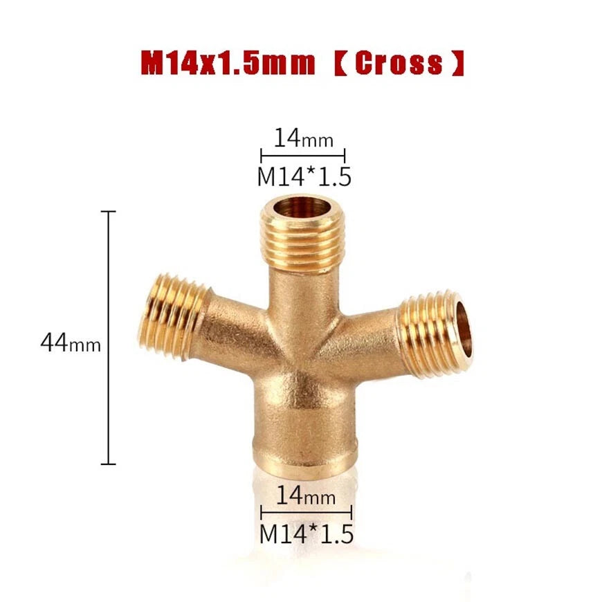 M14x1.5mm & M22x1.5mm Brass Pipe Fittings — Straight, Elbow, Tee, Cross, Coupler Adapters
