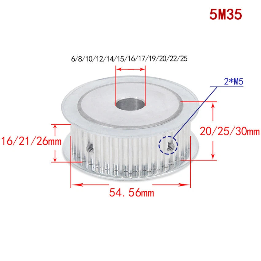 HTD-5M 12T-100T Timing Belt Pulleys Pitch 5mm AF-type Drive Pulley Width 21mm