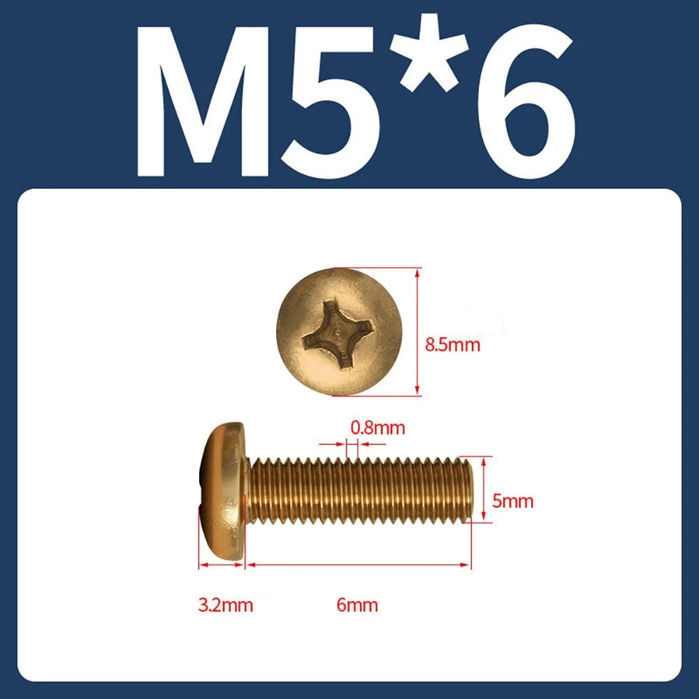 M4 M5 Solid Brass Pan Head Phillips Machine Screws — Multiple Lengths