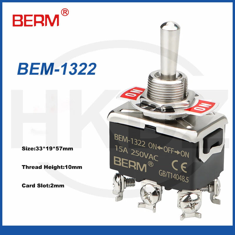 Metal Toggle Switch 250VAC 15A — SPST / SPDT / DPST / DPDT Panel Mount Flick Switch