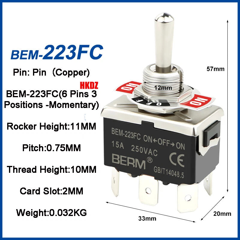 Heavy Duty Toggle Switch — 2/3 Position SPST DPDT, BEM & E-TEN Series, Pin or Screw Terminal