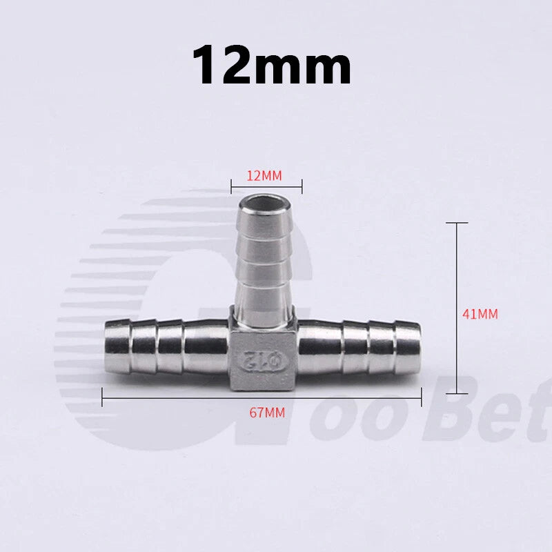 Stainless Steel Barbed Hose Connector — T-Piece & Y-Piece, 6mm–25mm