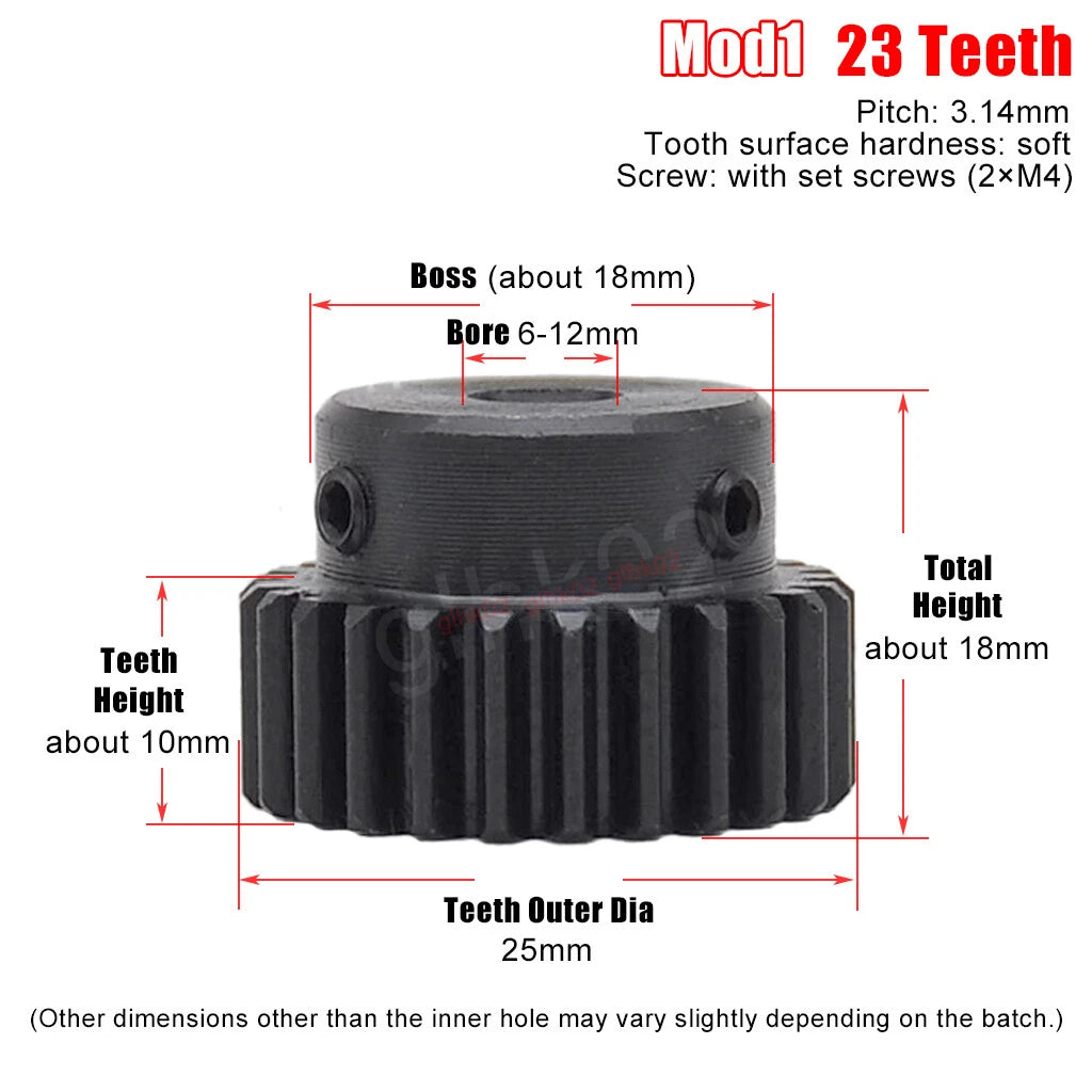 Mod1 Steel Pinion Gear Spur Gears 10-39 Teeth 4-20mm Bore With Screw Hardened