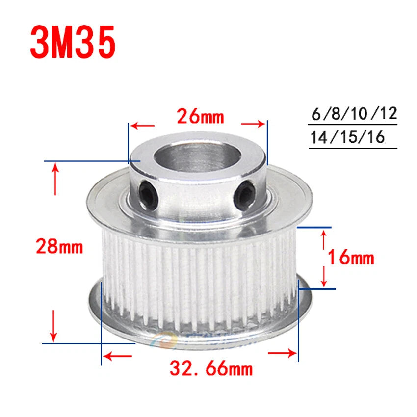 HTD-3M 12T-150T Timing Belt Pulley With Step Bore 8-25mm, For 15mm Width Belt