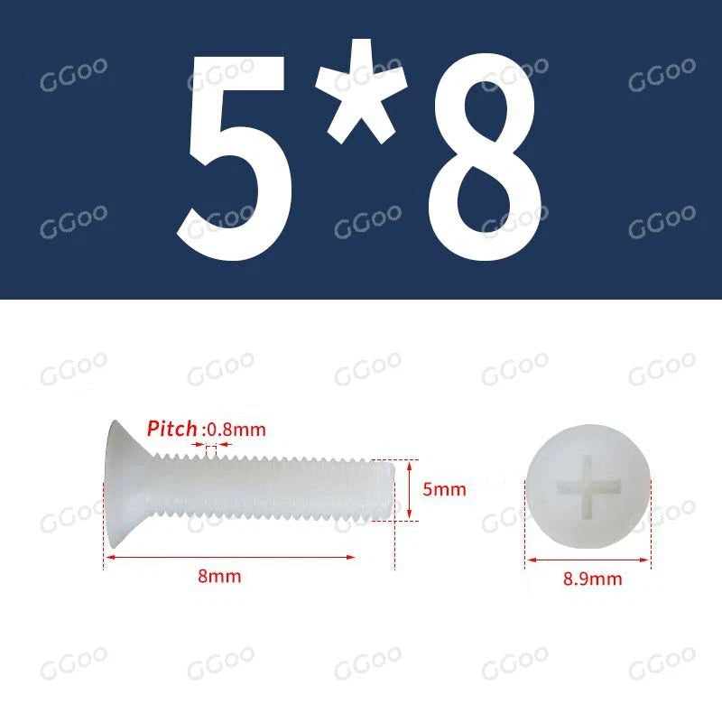 White Nylon Phillips Flat Head Machine Screws DIN 965 — M2.5 M3 M4 M5 M6 M8