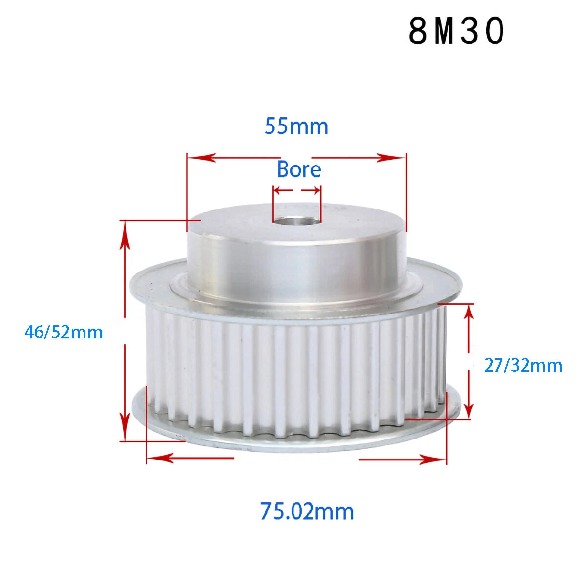 BF-type HTD8M 25mm-30mm Timing Belt Pulley 12 - 72 Tooth for CNC Step Motor