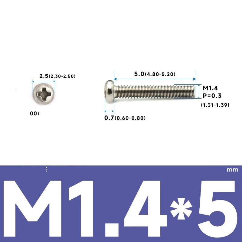 M1–M2.5 Pan Head Phillips Machine Screws – A2 Stainless Steel (304), Fully Threaded - HomeDIYer