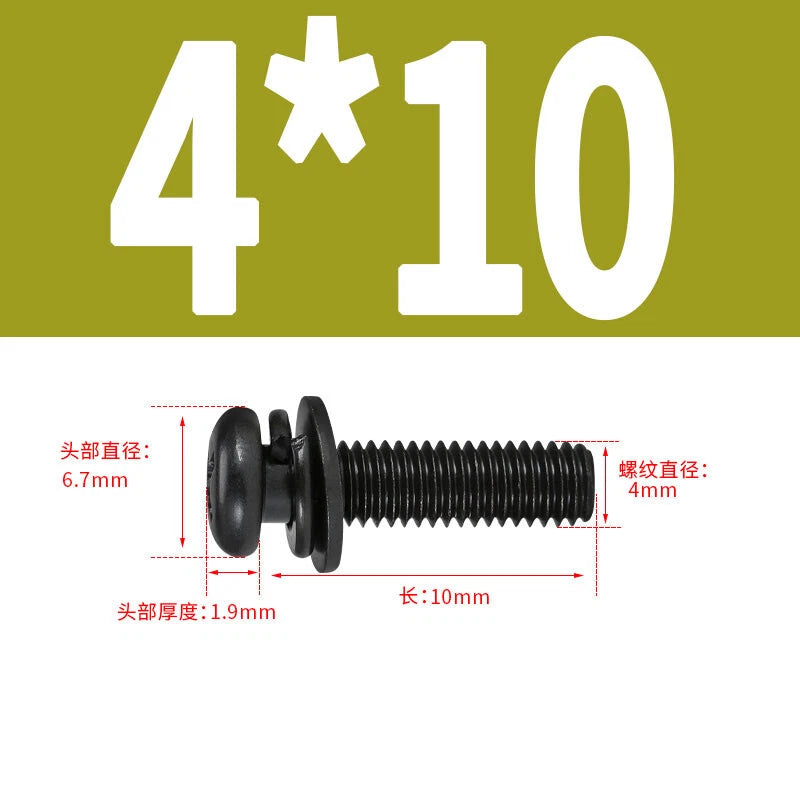 Black Zinc Pan Head Machine Screws with Washers, M2–M6 Pozi Phillips Drive