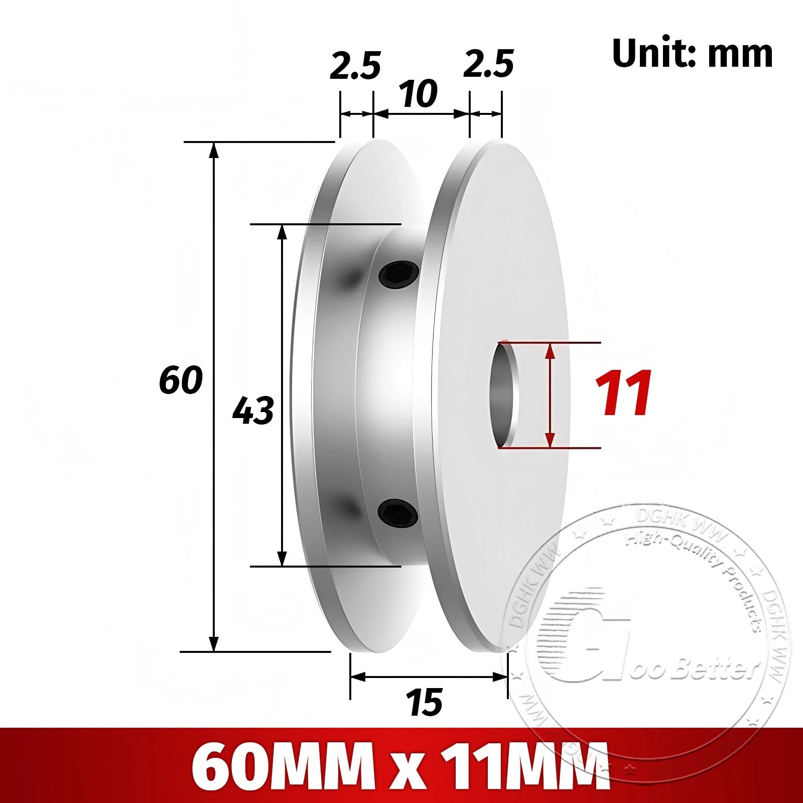 V-Groove Aluminum Drive Pulley For V-Belt Pulleys Groove 10mm OD 40/50/60/80mm
