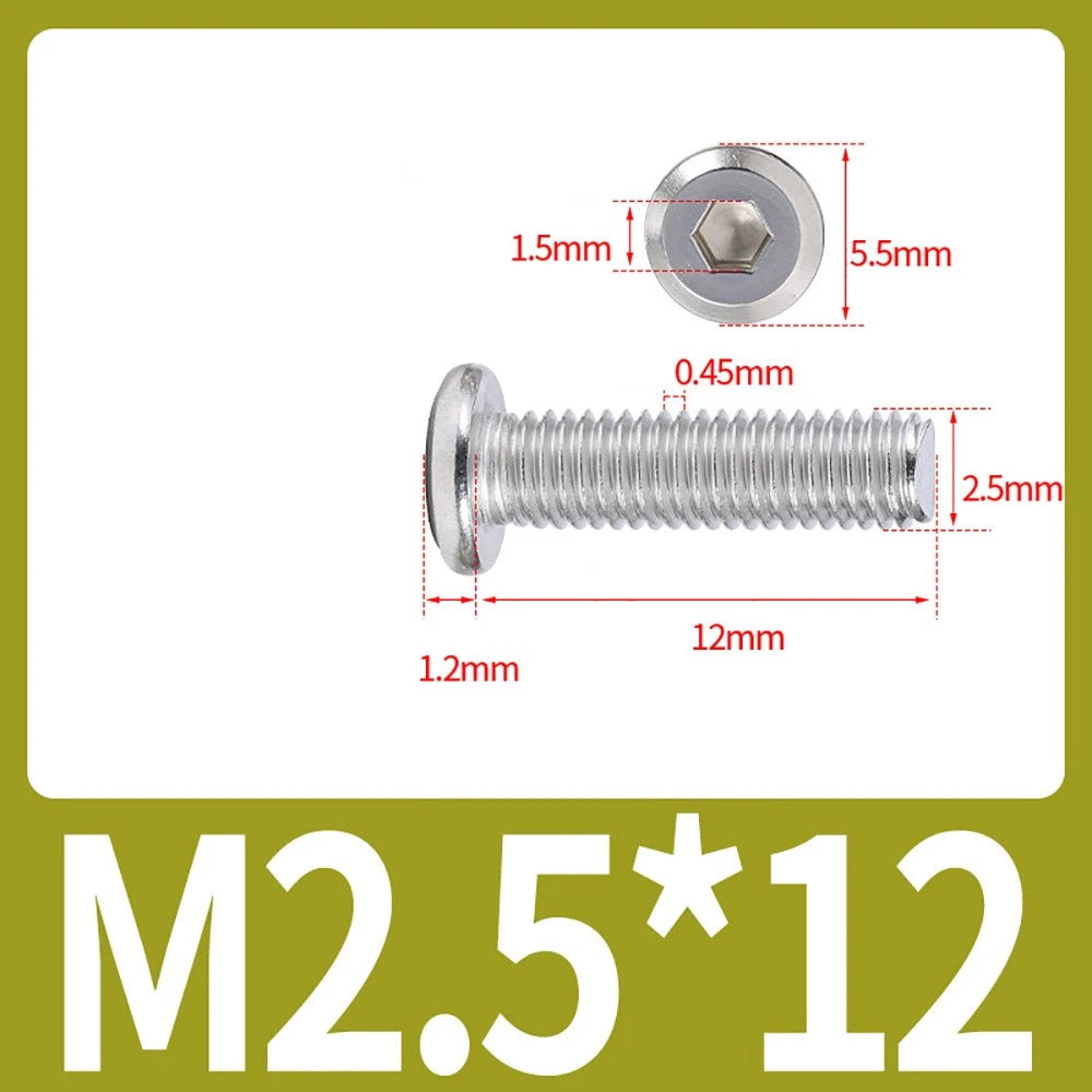 M2 M3 M4 Flat Round Head Hex Socket Screws – A2 Stainless Steel, Fully Threaded (3–50mm)