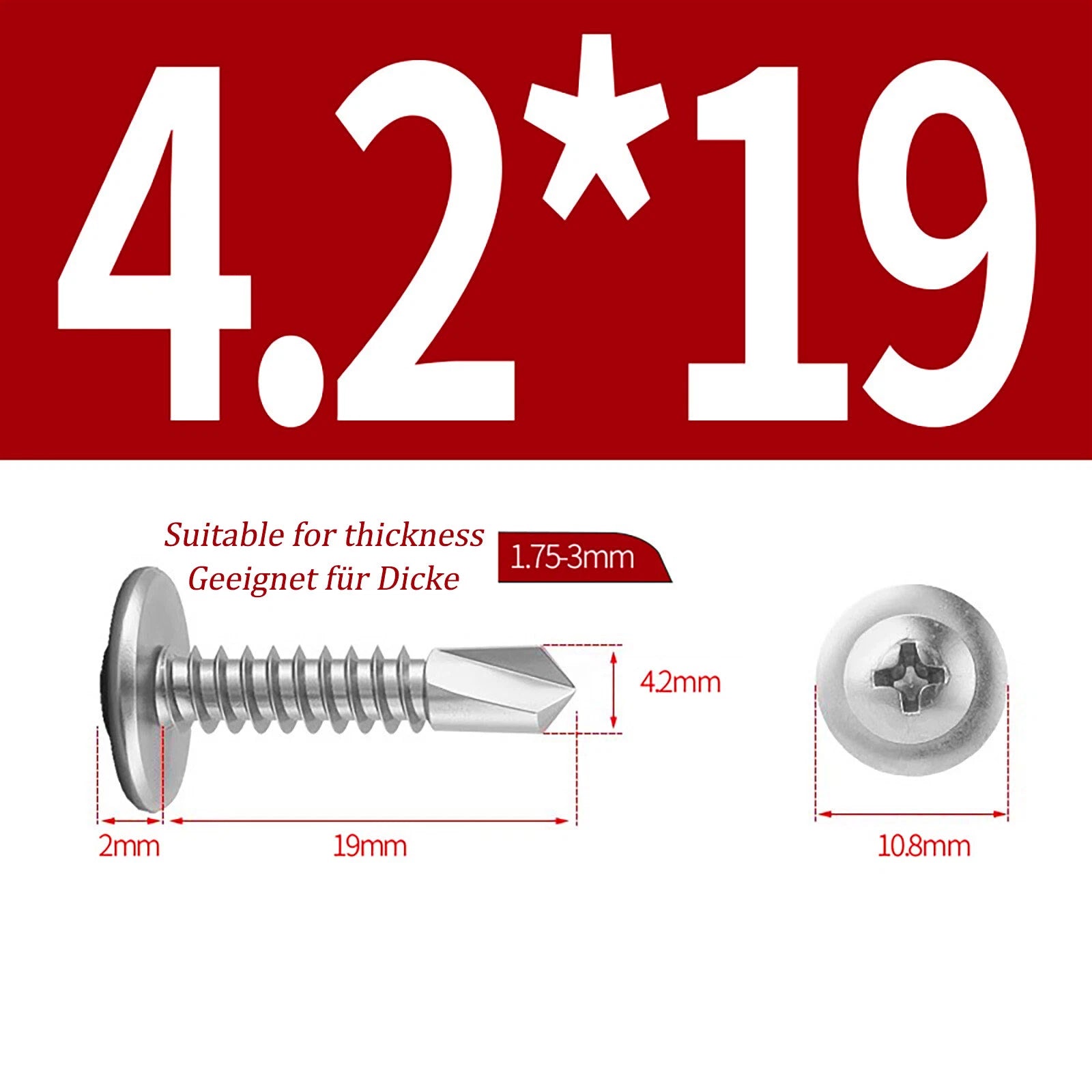 Self Drilling Wafer Head Screws – 304/410 Stainless & Galvanized Steel, M4.2 M4.8