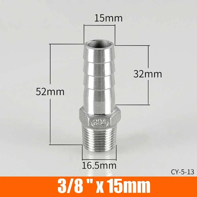 Stainless Steel BSP Male Thread x Barb Hose Tail Connector | 1/8" to 4"