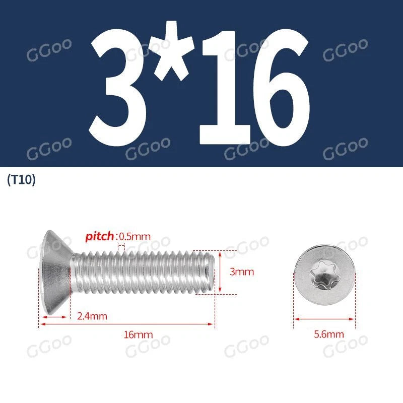 A2 Stainless Steel Torx Countersunk Flat Head Machine Screws M2 M2.5 M3 M4 M5 M6 M8 DIN 965 — 4mm to 60mm