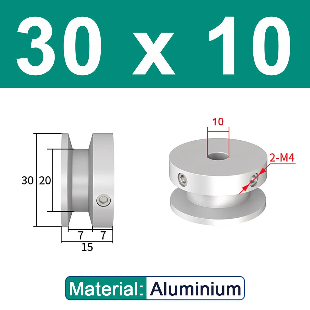 OD 20mm-100mm Aluminium V-Groove Pulley With Fixed Screw for 5mm/6mm Width Belt