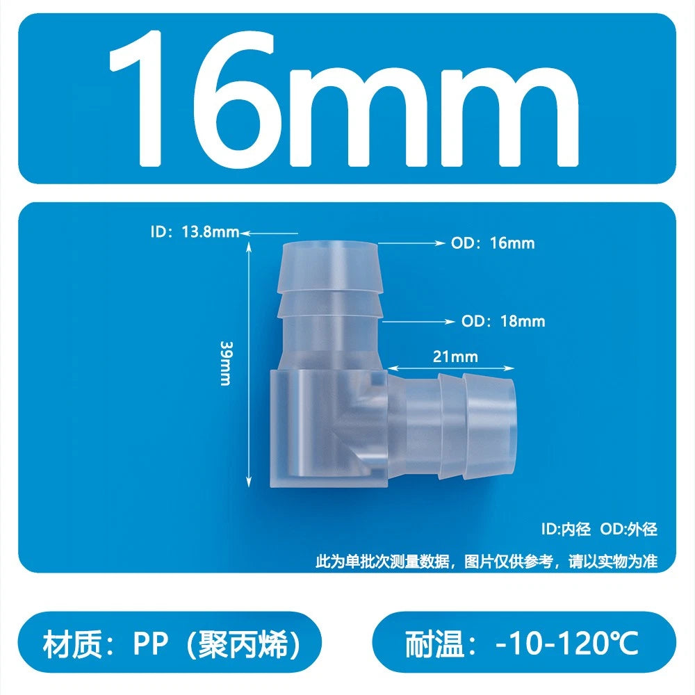 90° Elbow Plastic Barbed Joiner Reducer Connector Pipe Tube Hose Water 1.6-25mm